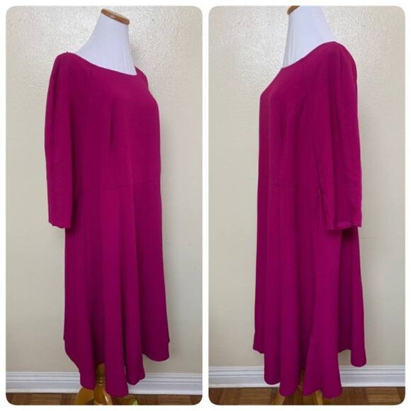 Eliza J Crepe Fit & Flare Swing Midi Dress Plus Size 14W Fuchsia Pink $168 - Picture 3 of 12